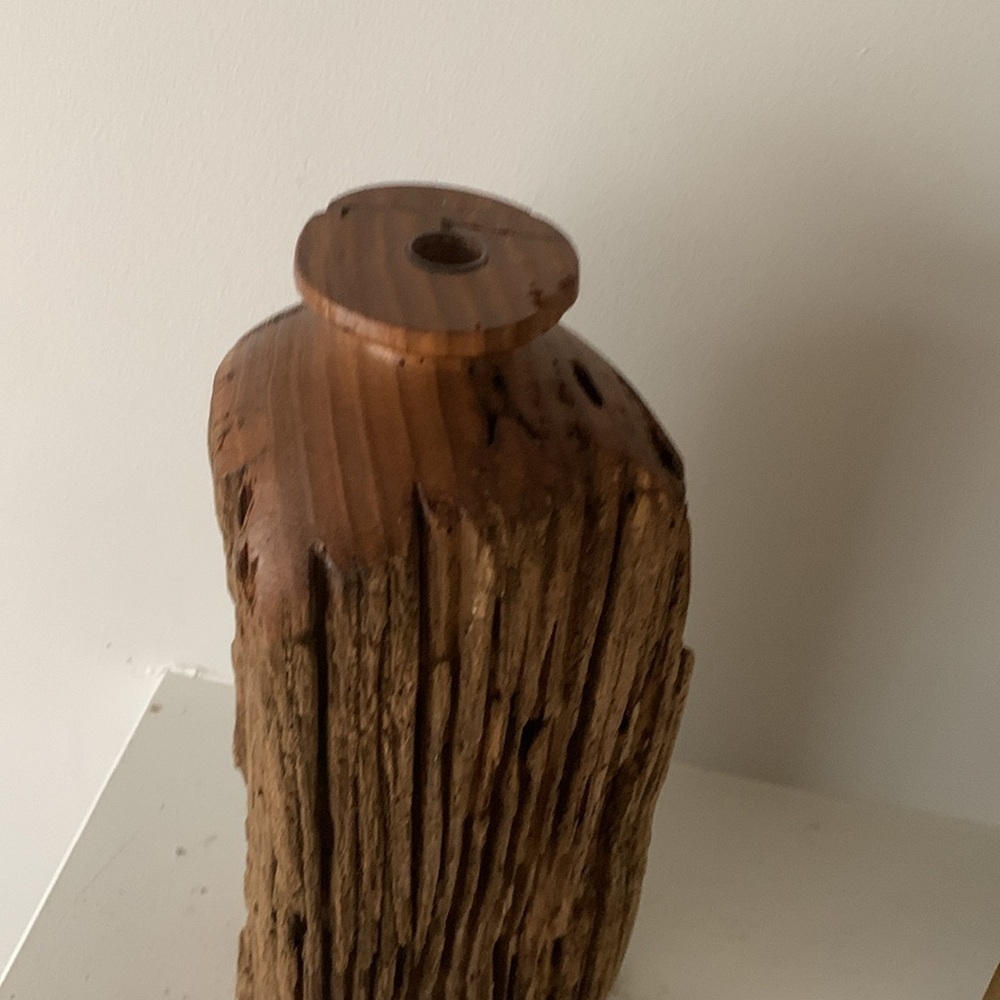 Vintage Wood Lathe Turned Vase Sculpture Carving Early century Art Tall hand md - Picture 10 of 10